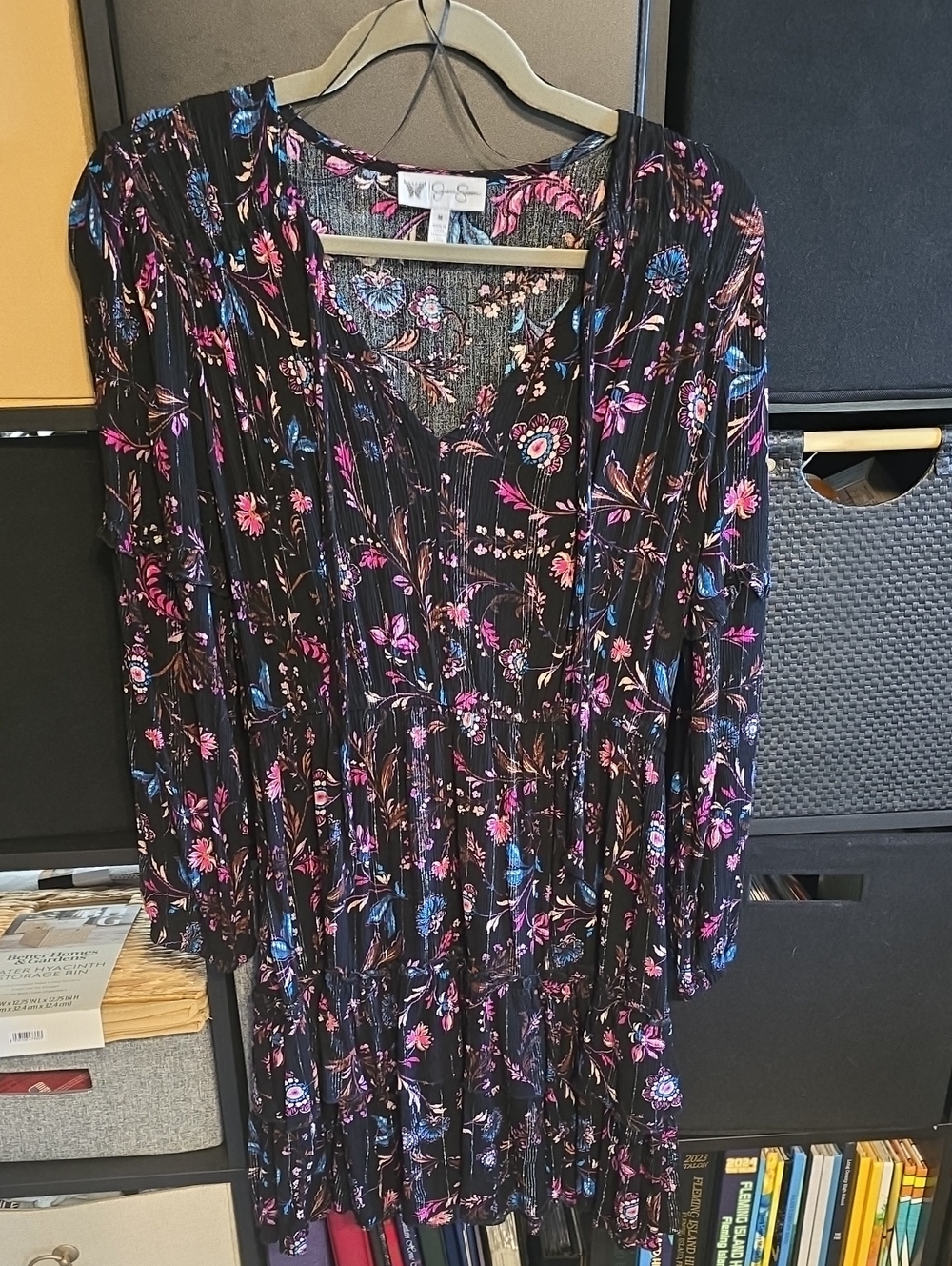 Jessica Simpson Black Floral Long Sleeve Midi Dress